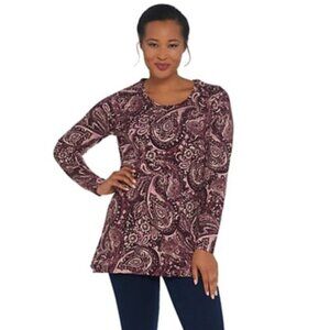 NWOT Denim & Co. Jersey Long-Sleeve Printed Tunic | Size XL